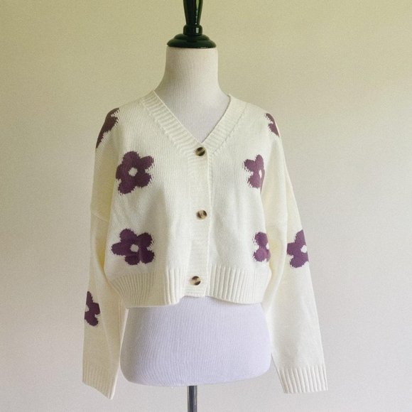Elisabeth Floral Print Knit Cardigan (Ivory) - Picture 1 of 10